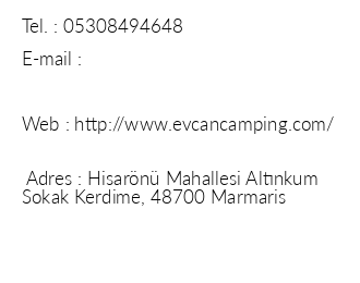 Hisarn Evcan Camping iletiim bilgileri